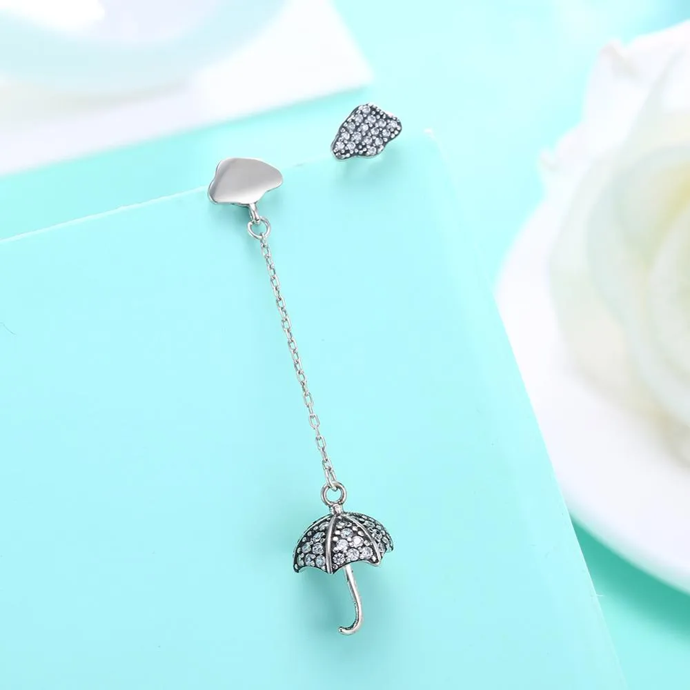 Cloud and Umbrella Cubic Zirconia 925 Sterling Silver Romantic Stud Earrings