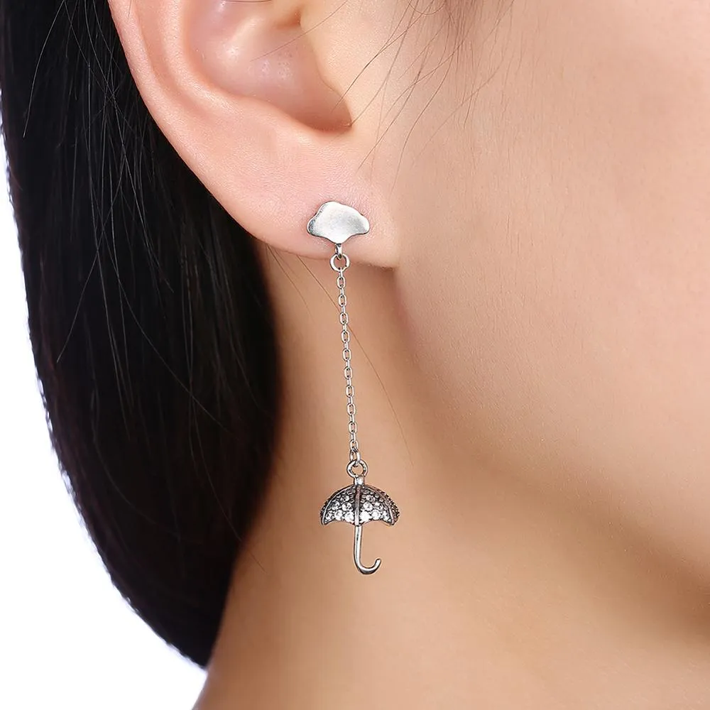 Cloud and Umbrella Cubic Zirconia 925 Sterling Silver Romantic Stud Earrings