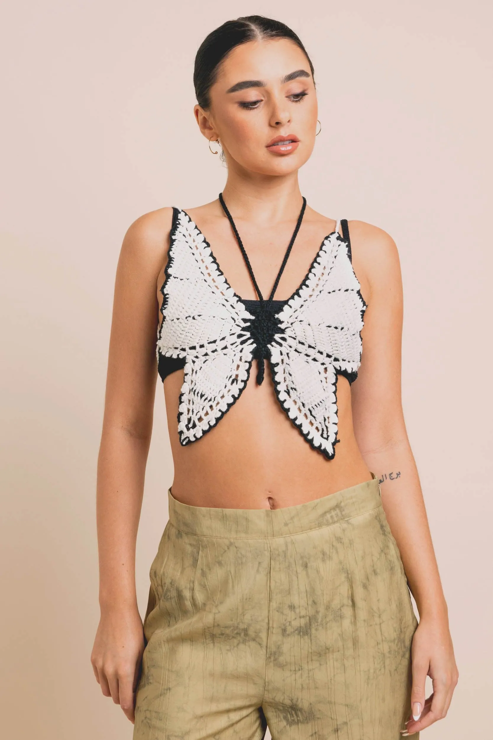 Daisy Street Butterfly Crochet Top