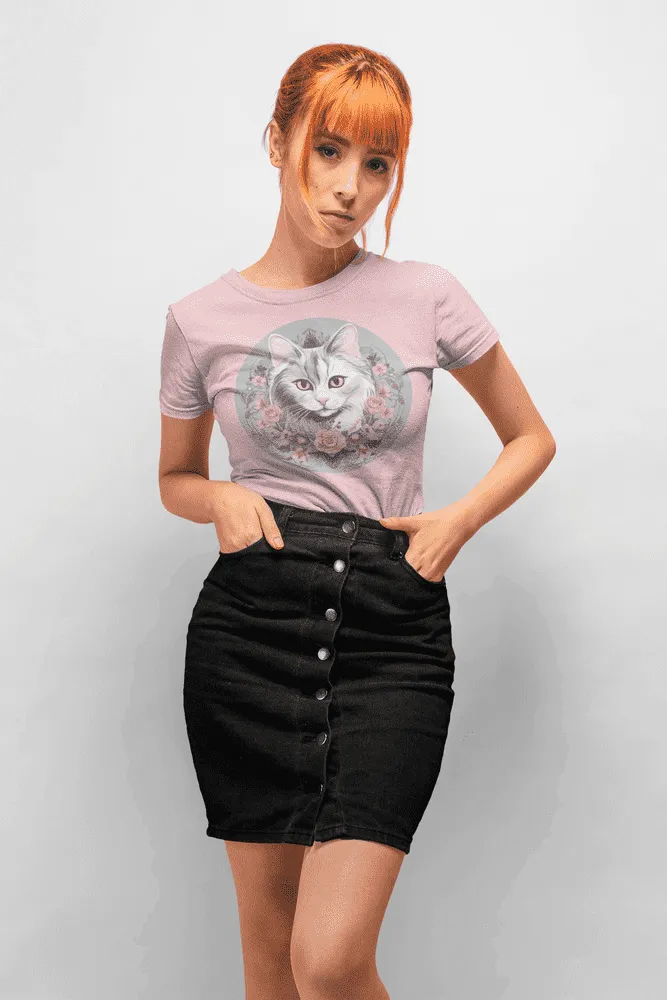 Damen T-Shirt mit Katzenmotiv "Romantic Cat"