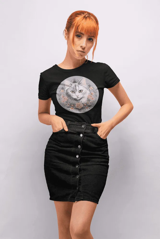 Damen T-Shirt mit Katzenmotiv "Romantic Cat"