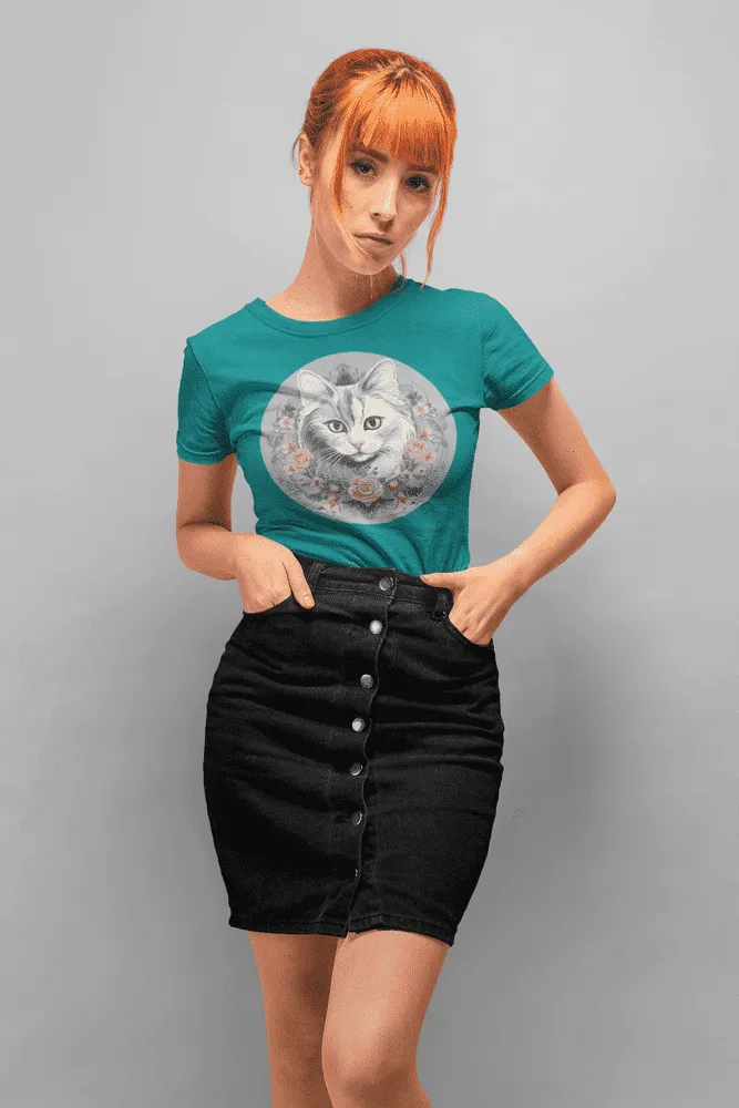 Damen T-Shirt mit Katzenmotiv "Romantic Cat"