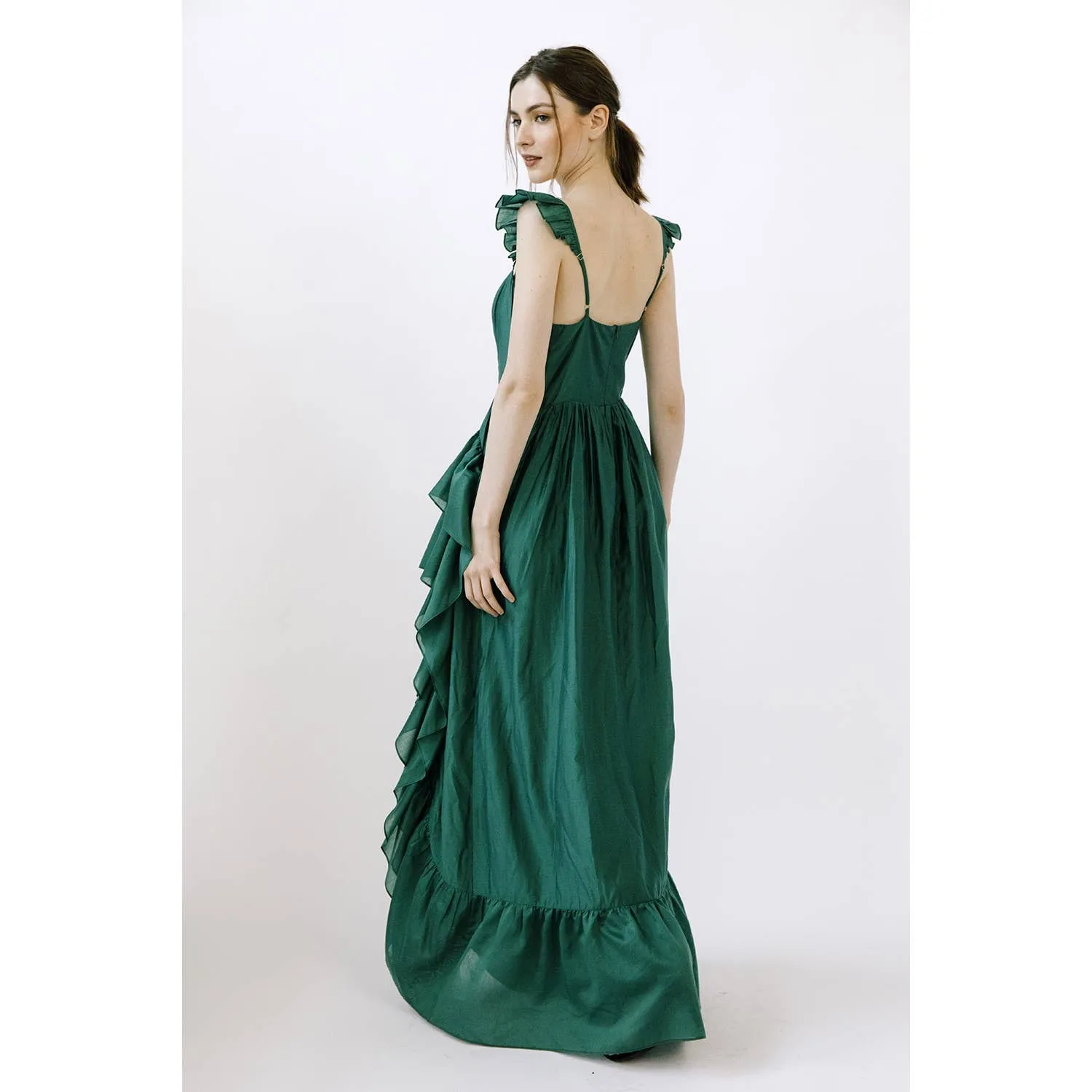 Dark Green Romantic Hi-Lo maxi dress