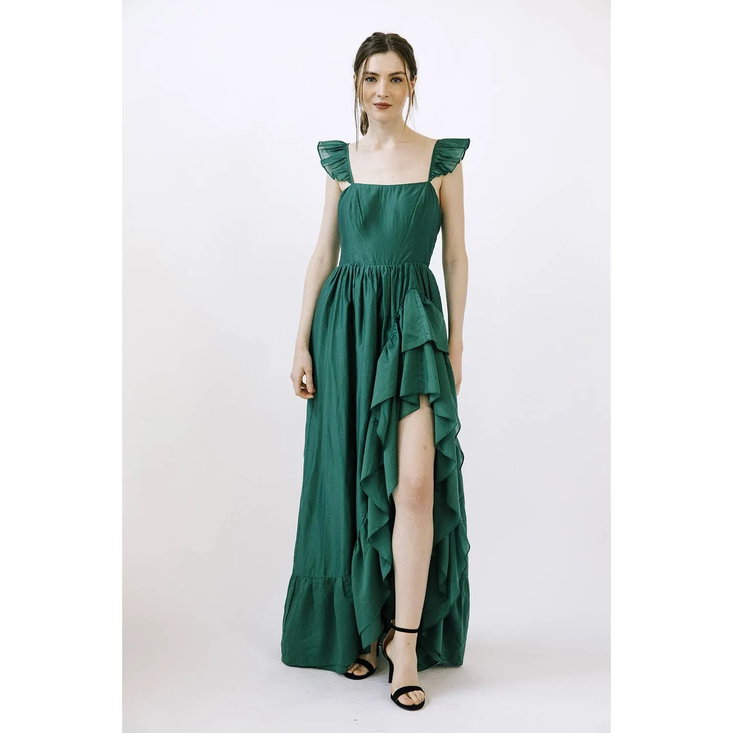 Dark Green Romantic Hi-Lo maxi dress