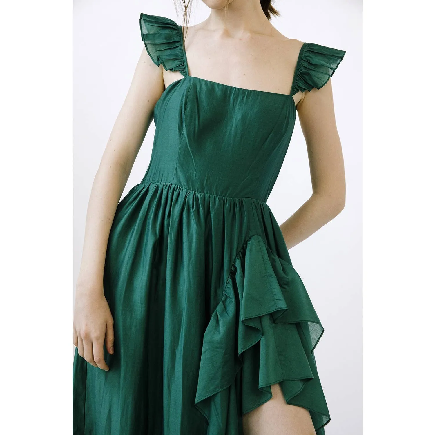 Dark Green Romantic Hi-Lo maxi dress