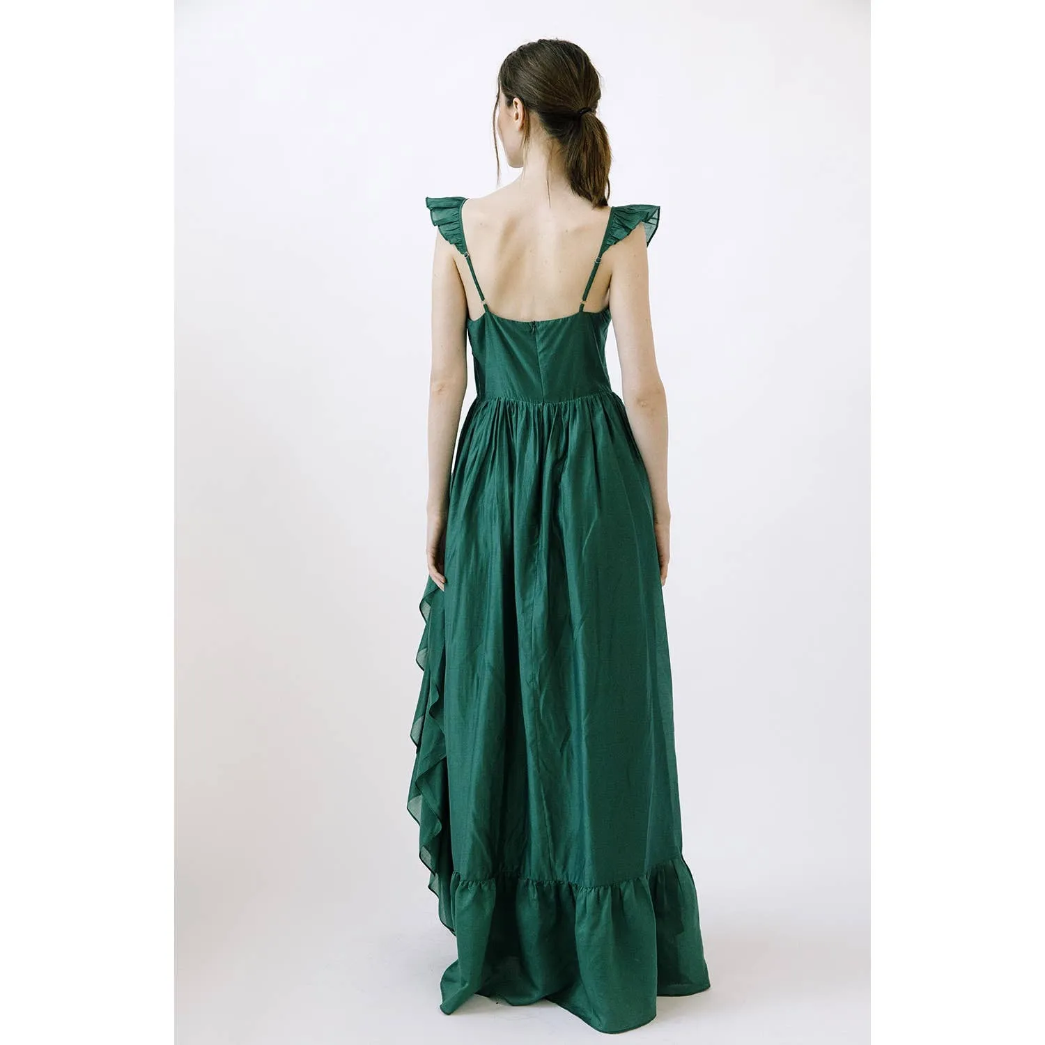 Dark Green Romantic Hi-Lo maxi dress