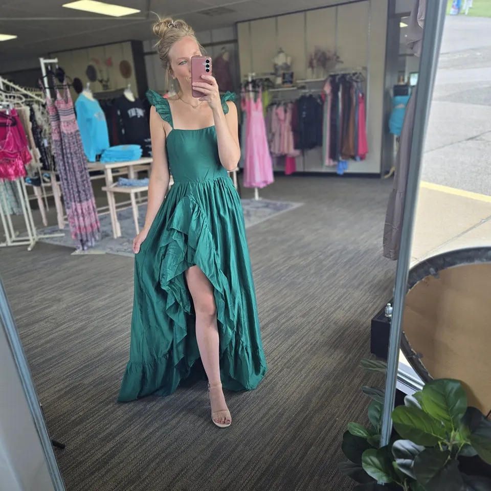 Dark Green Romantic Hi-Lo maxi dress