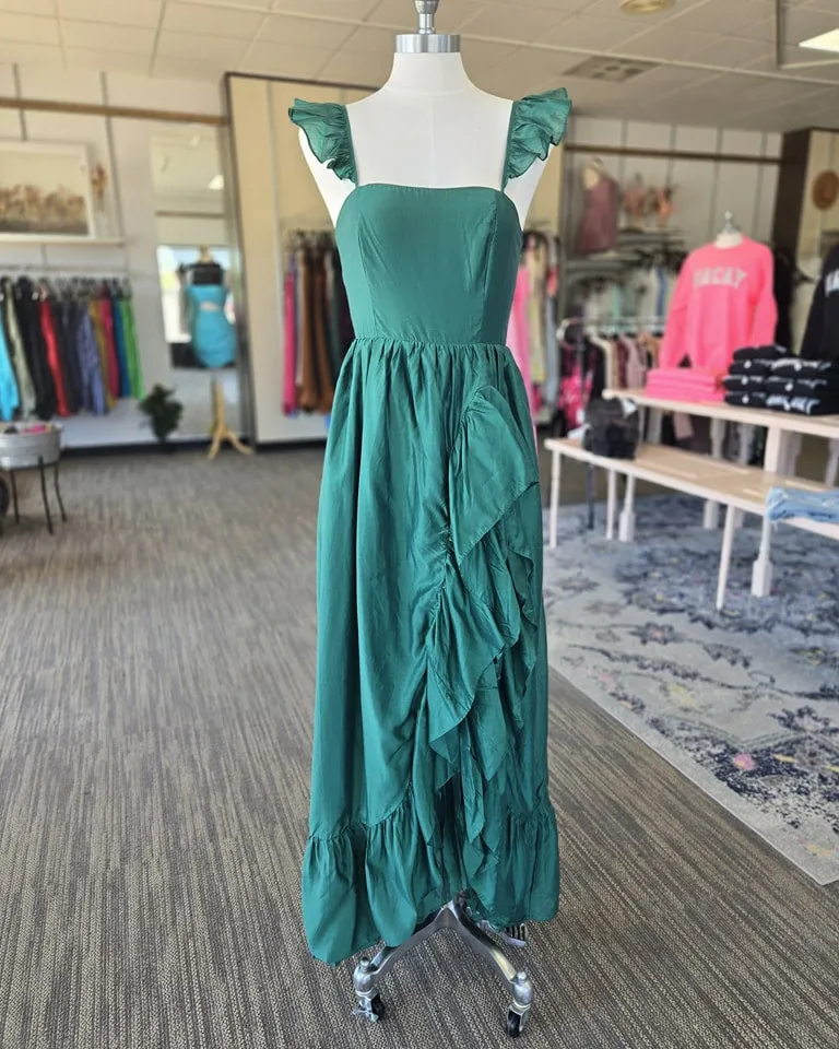 Dark Green Romantic Hi-Lo maxi dress