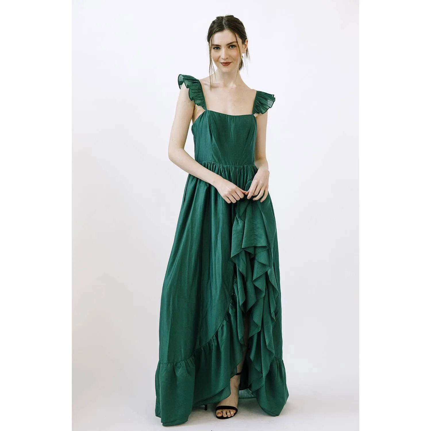 Dark Green Romantic Hi-Lo maxi dress