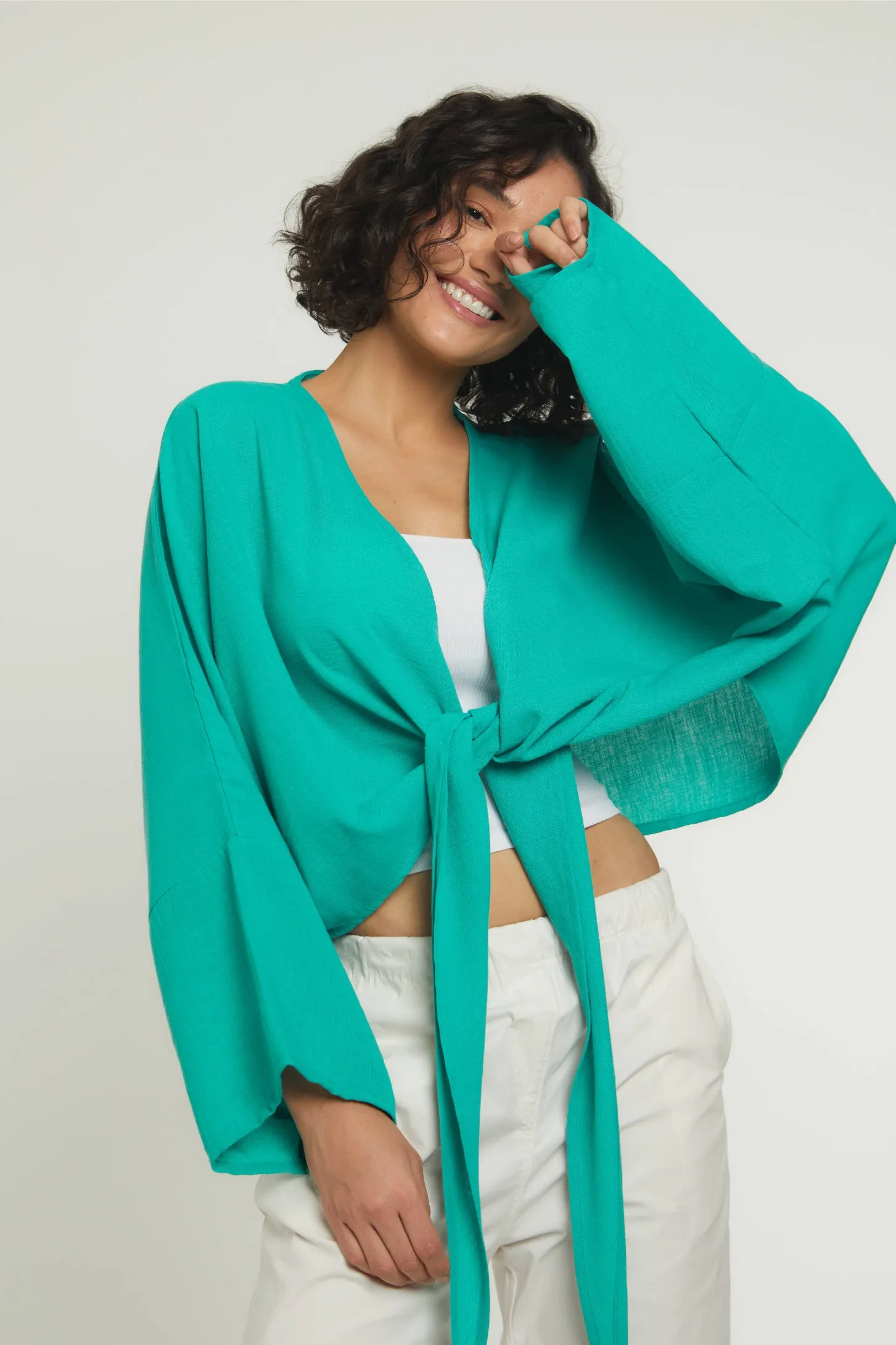 EASY BREEZY TIE FRONT TOP - GREEN