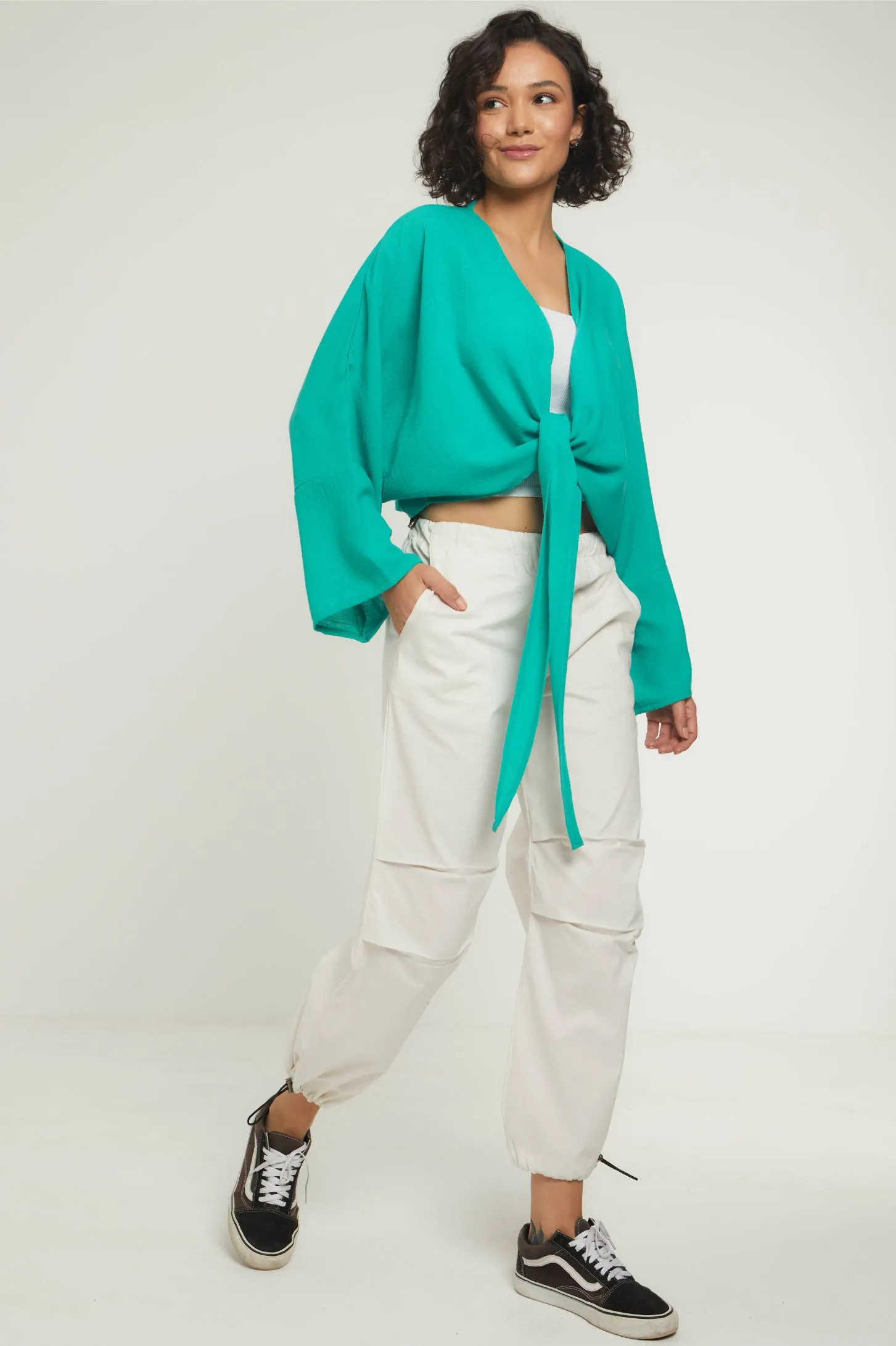 EASY BREEZY TIE FRONT TOP - GREEN