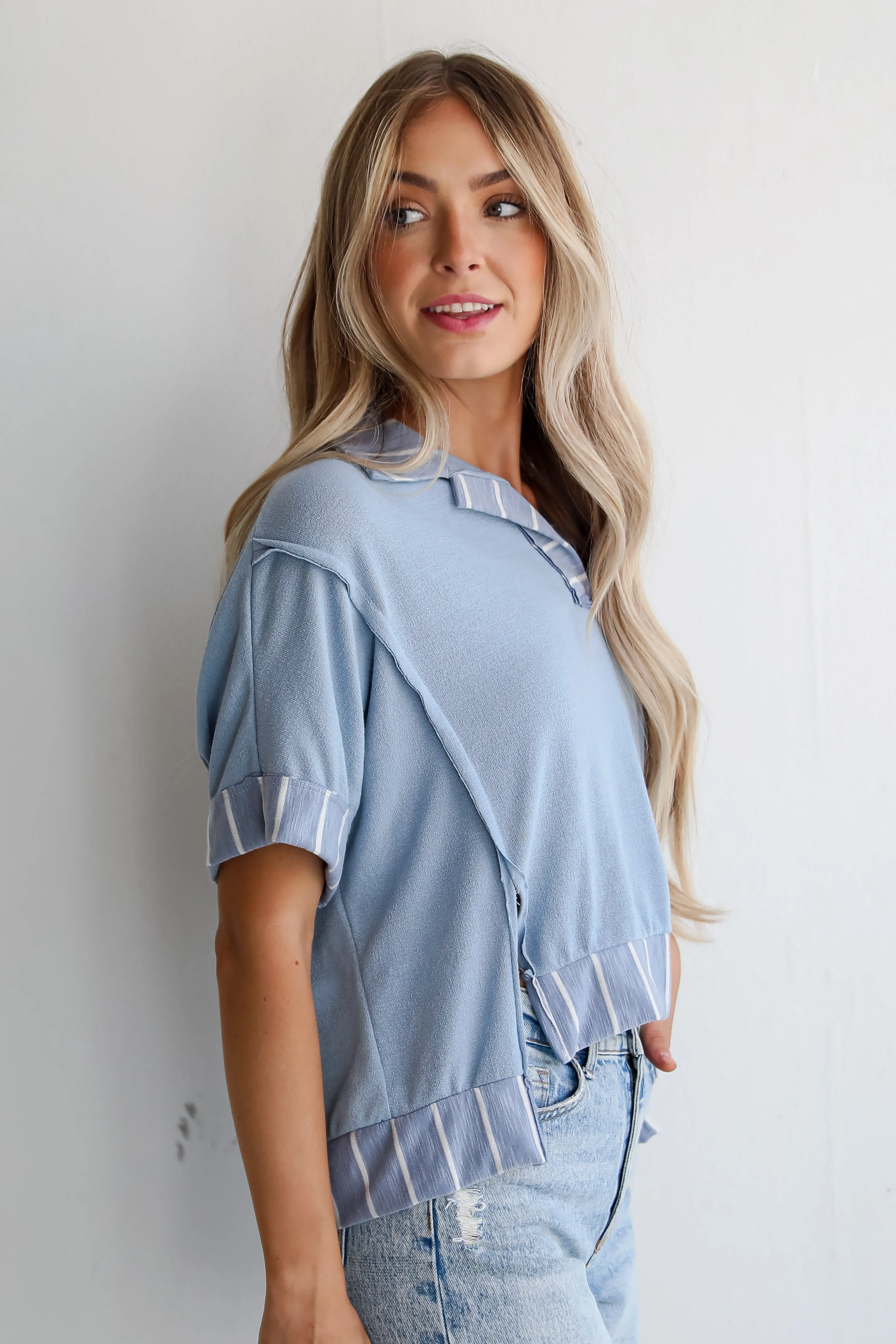 FINAL SALE - Breezy Essential Light Blue Collared Top