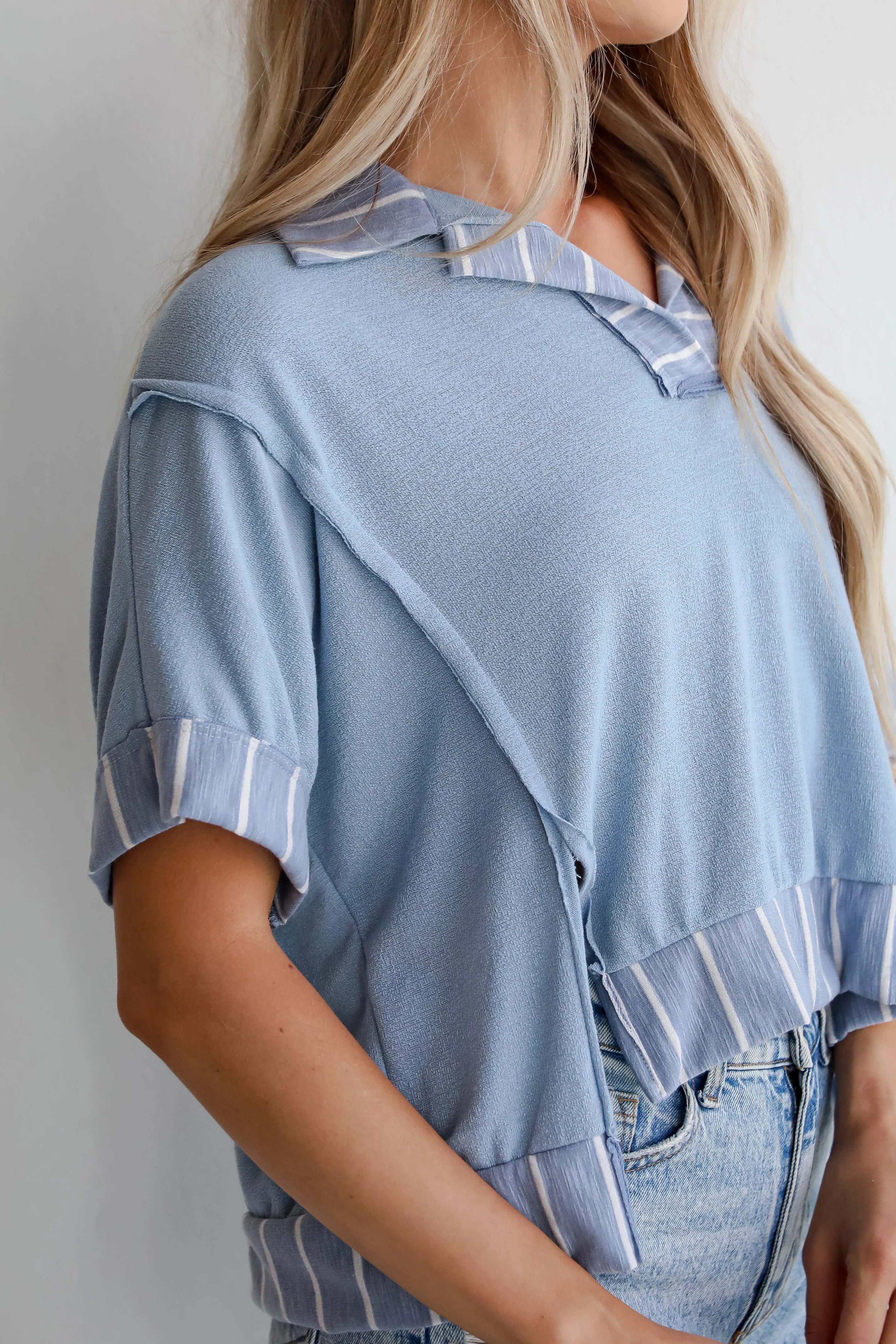 FINAL SALE - Breezy Essential Light Blue Collared Top