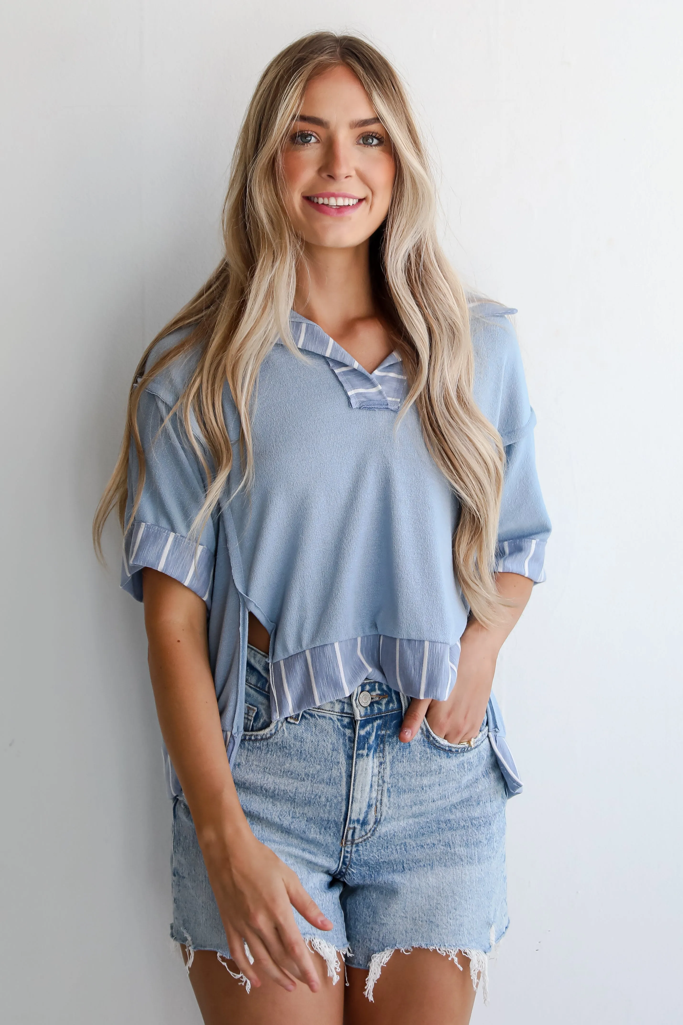 FINAL SALE - Breezy Essential Light Blue Collared Top