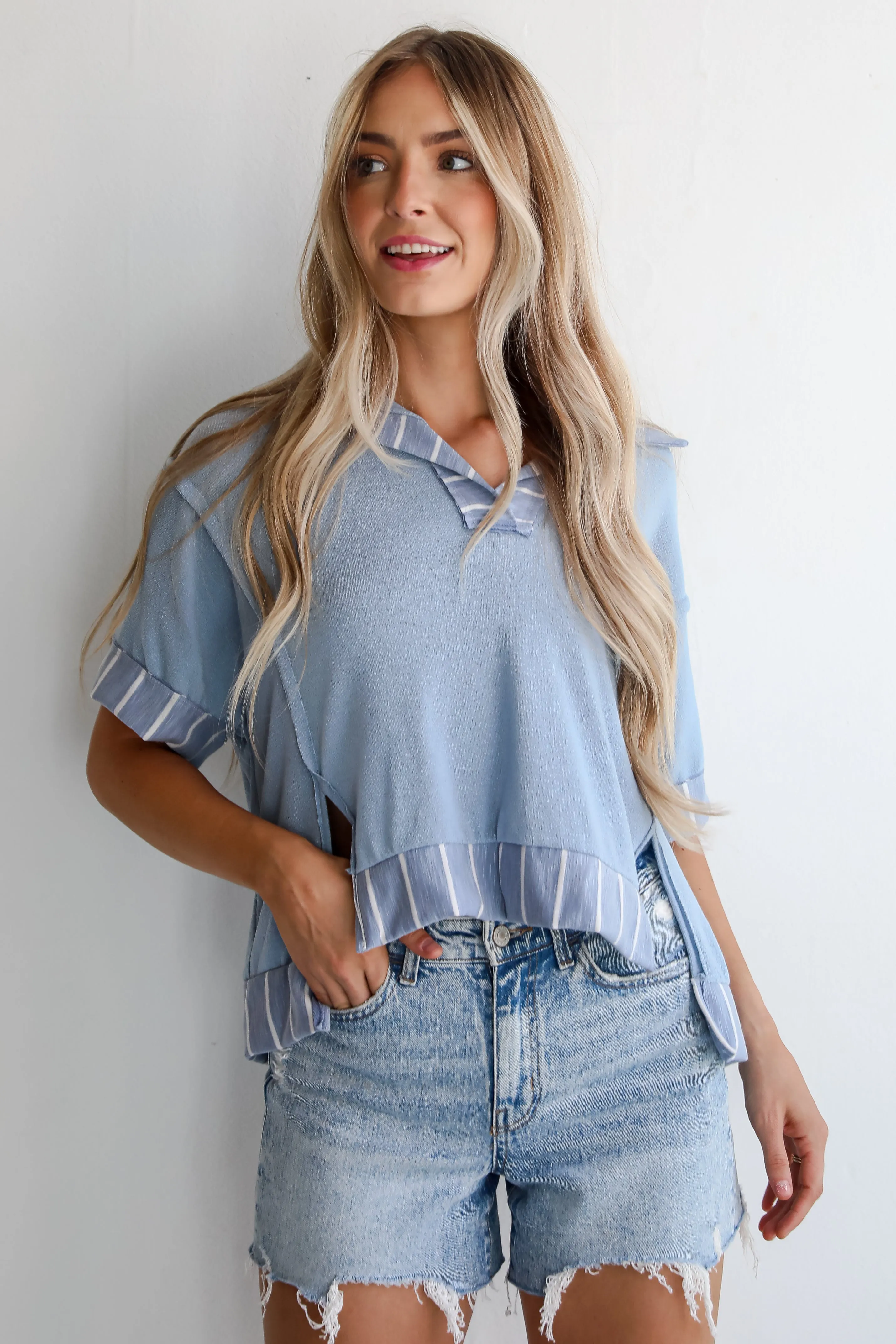 FINAL SALE - Breezy Essential Light Blue Collared Top