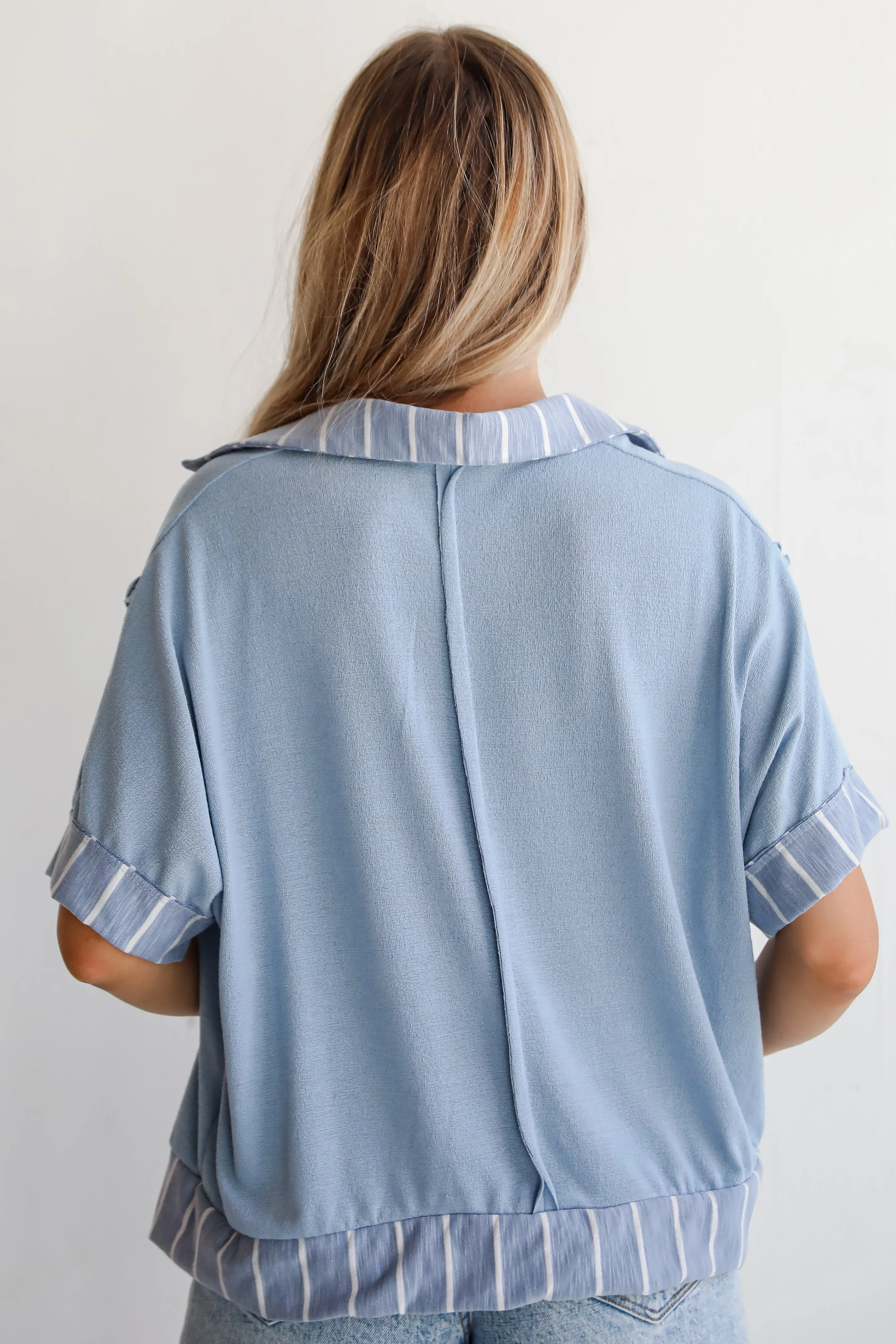 FINAL SALE - Breezy Essential Light Blue Collared Top