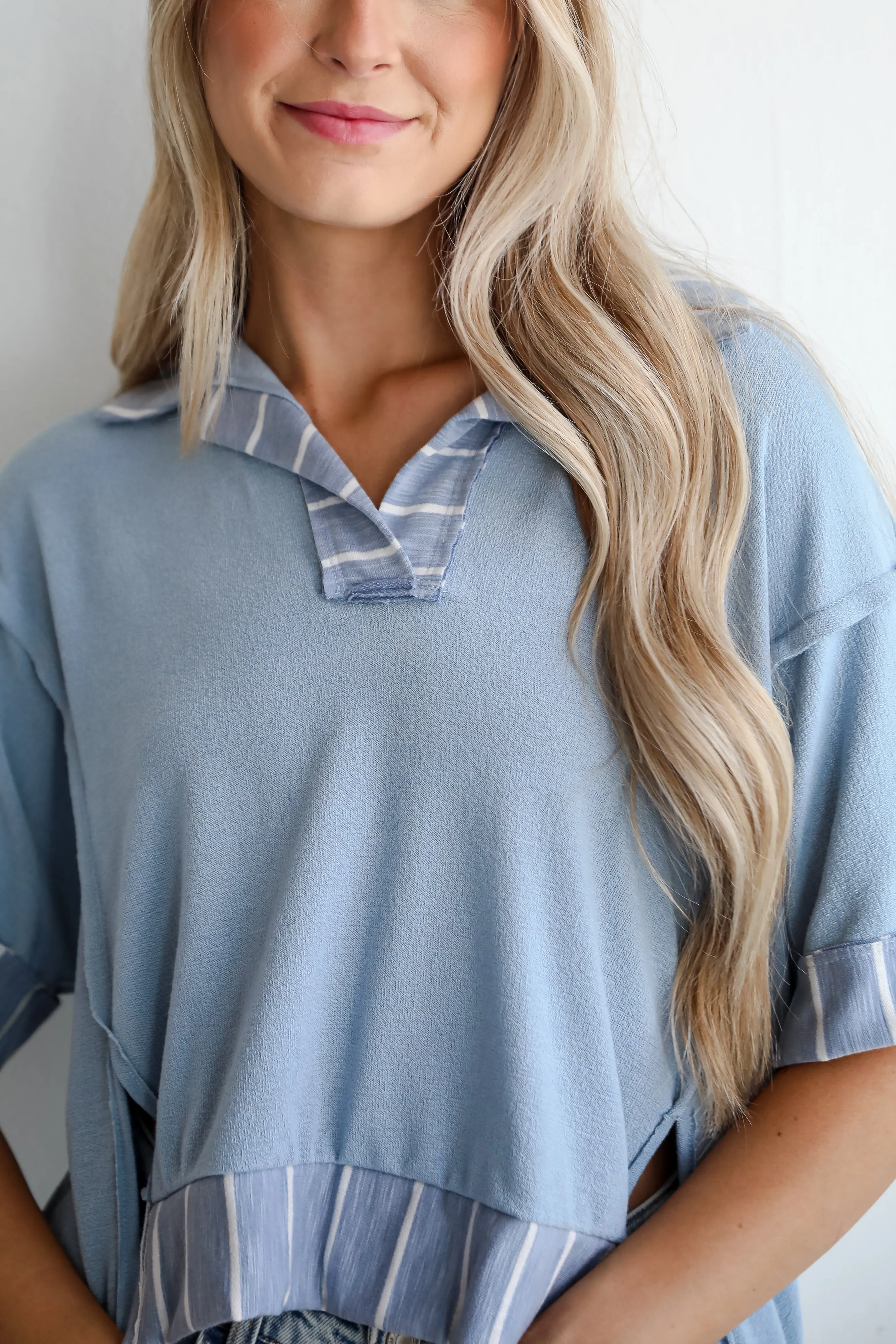 FINAL SALE - Breezy Essential Light Blue Collared Top