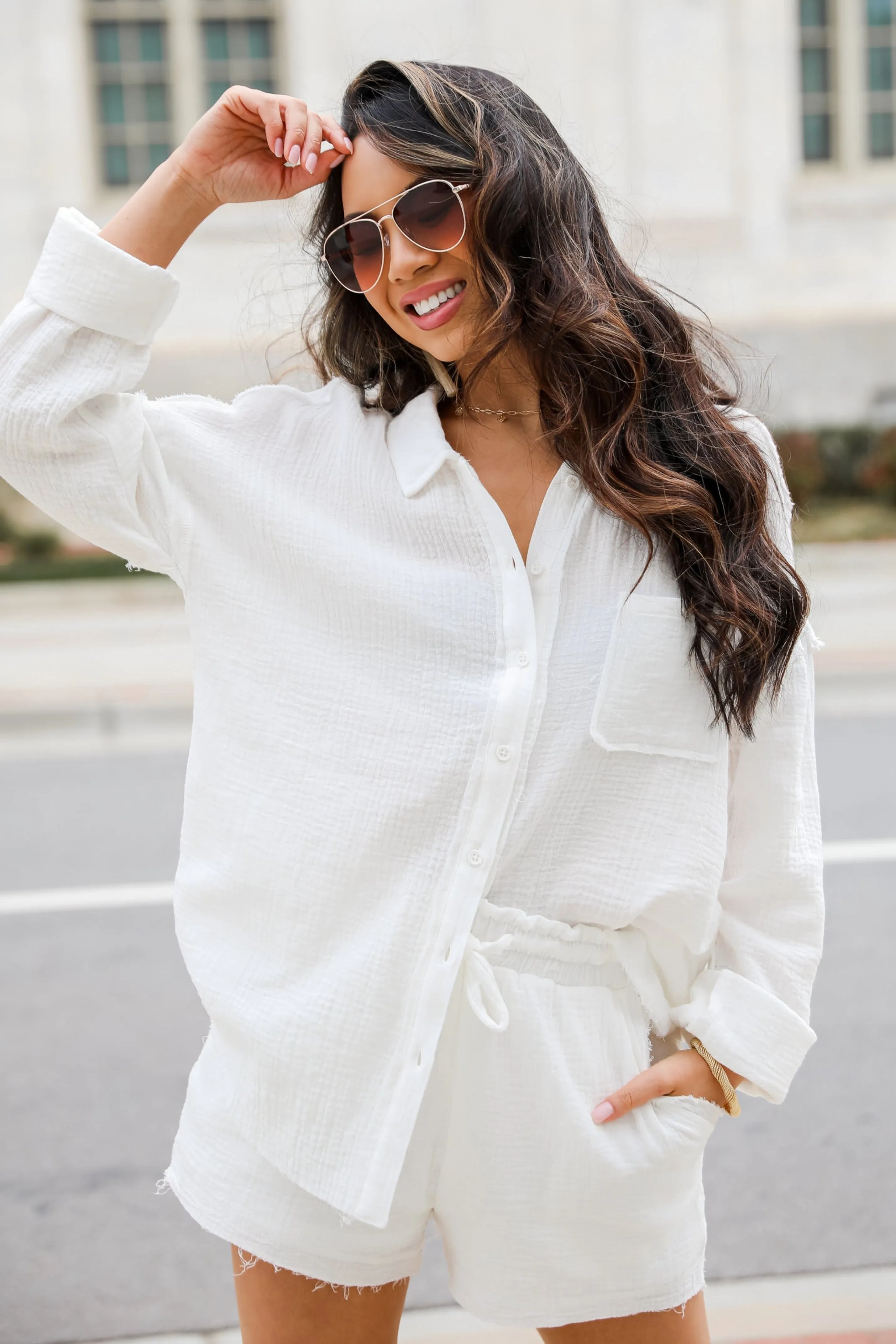 FINAL SALE - Breezy Getaway Linen Button-Up Blouse - DU DEAL