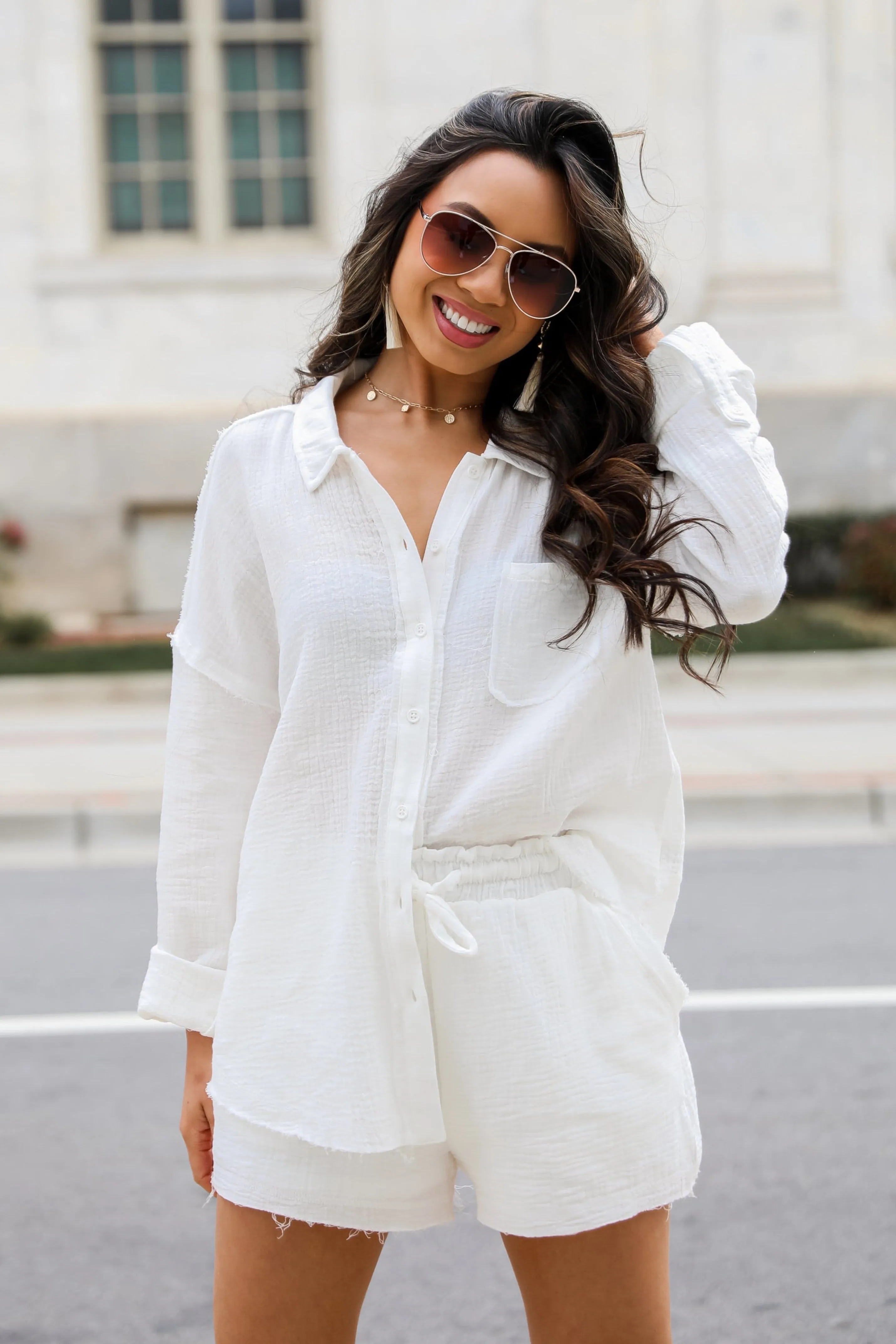 FINAL SALE - Breezy Getaway Linen Button-Up Blouse - DU DEAL