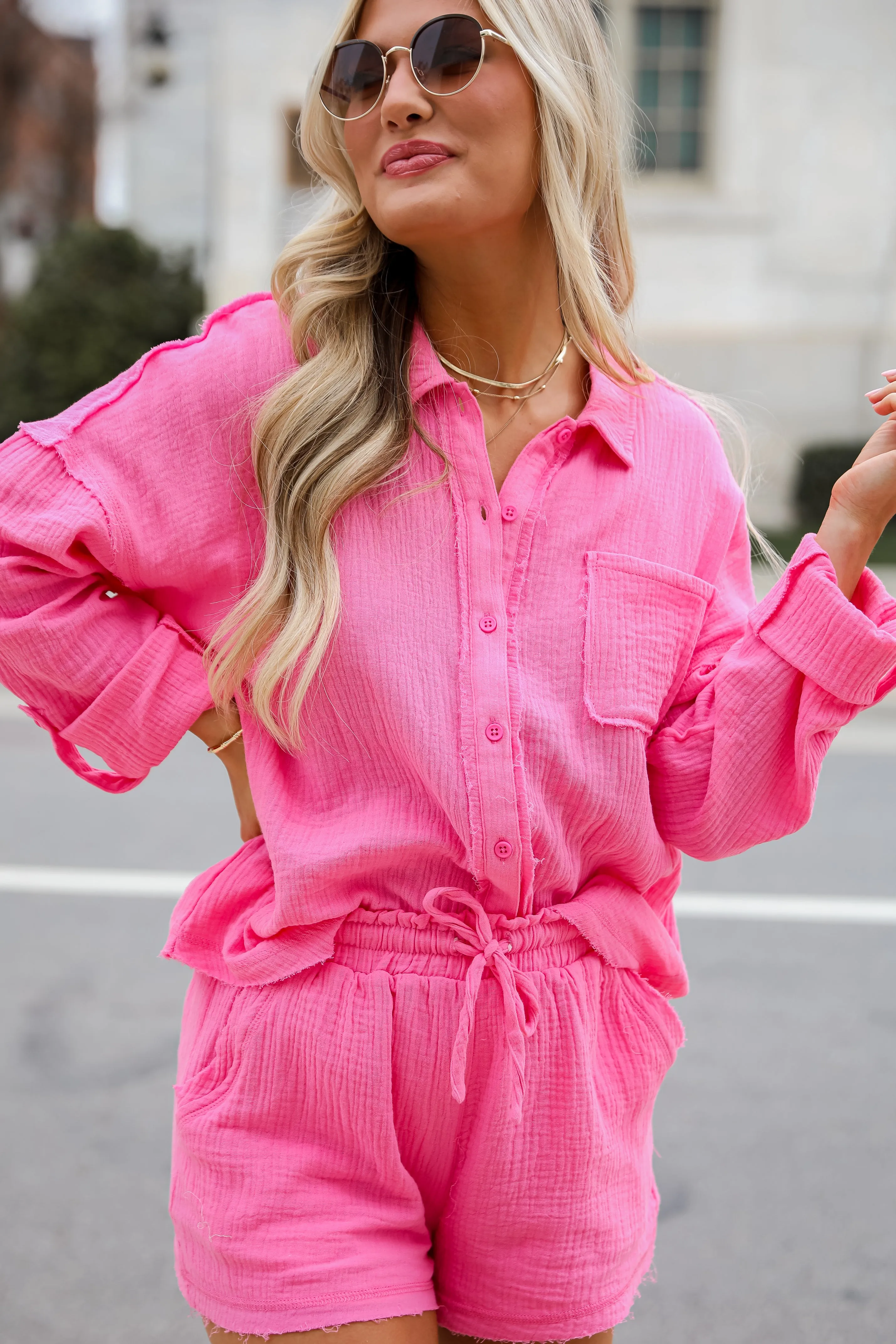 FINAL SALE - Breezy Getaway Linen Button-Up Blouse - DU DEAL