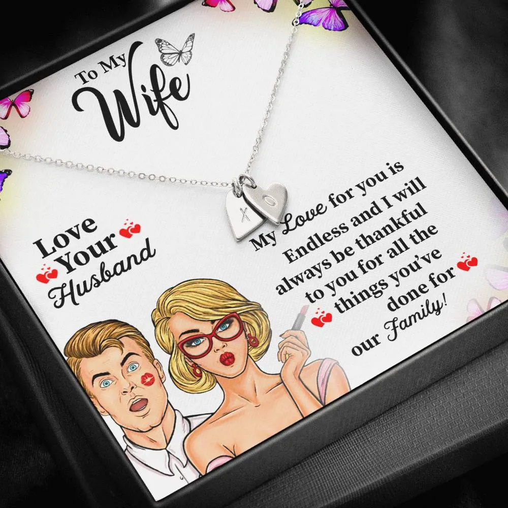 Gifts For Wife Initial Heart Necklace With Romantic Message Card- Best Gifts For Couple