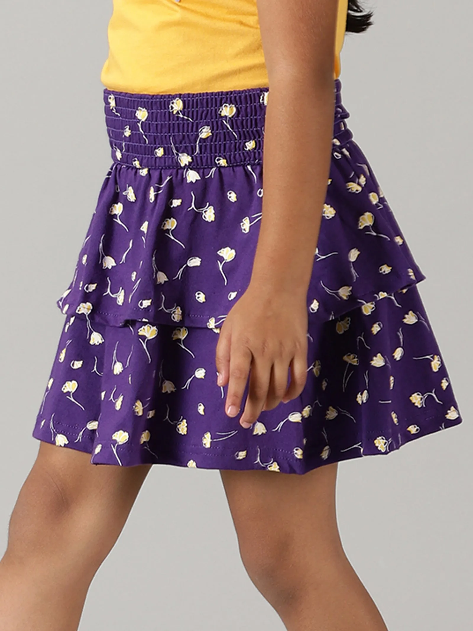 Girls Knit AOP Printed Layerd Skirt