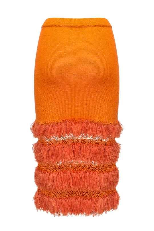 Golden Poppy Knit Feather Midi Skirt