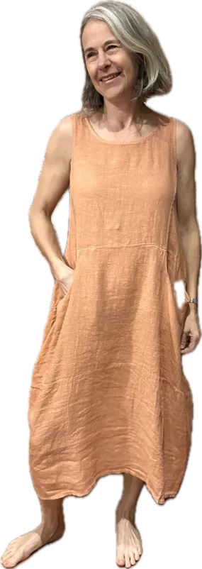 Linen - Balloon Dress - Salmon