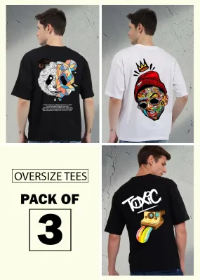 Men Oversized Printed T-Shirts Combo - Pack of 3