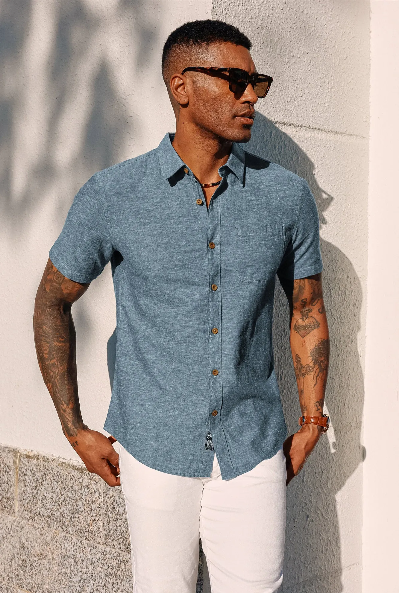 Men's Linen Shirts Short Sleeve Casual Button Down Cardigan Shirts Summer Beach Shirts