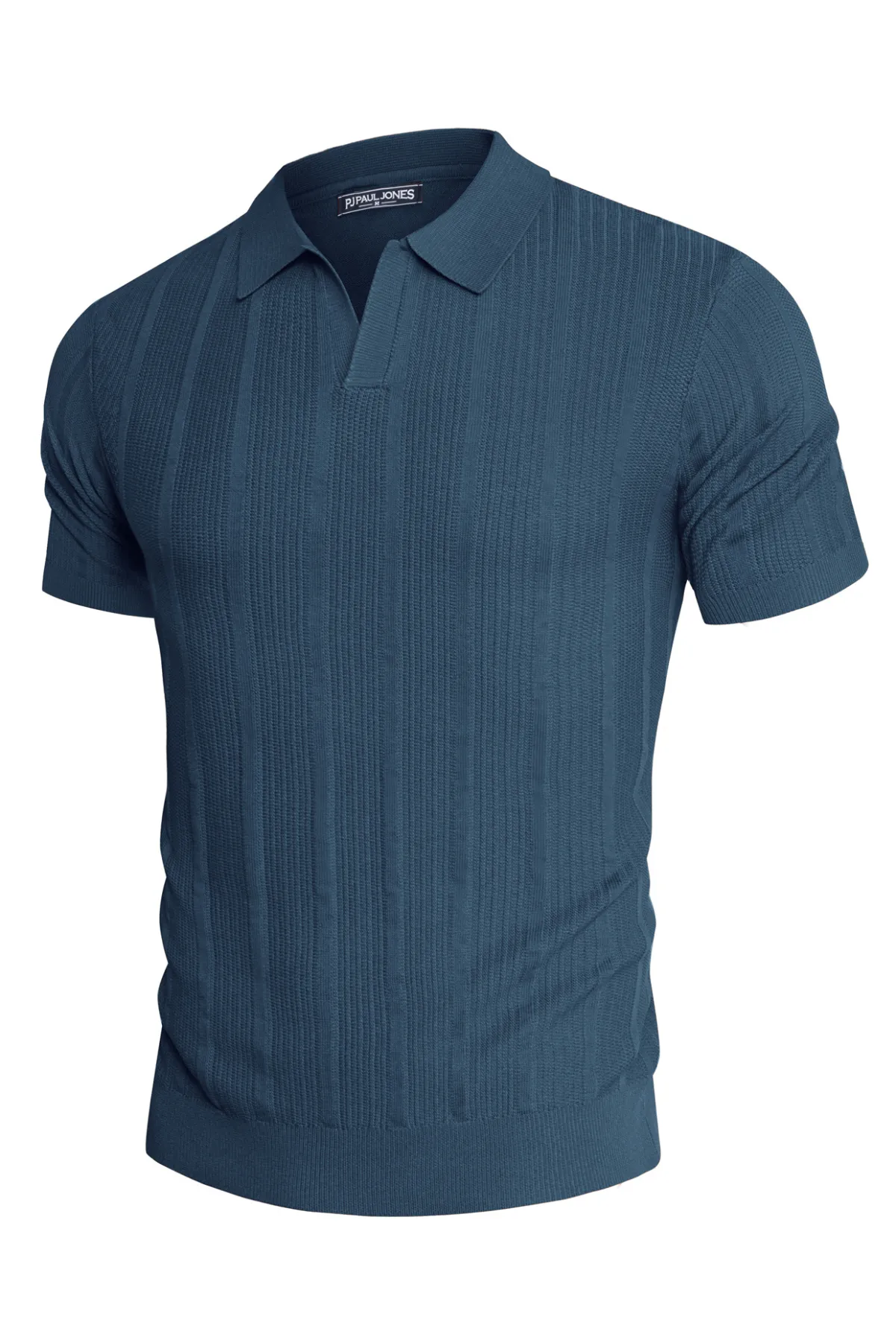 Mens Polo Shirts Textured Knit V-Neck Golf Polo Shirts