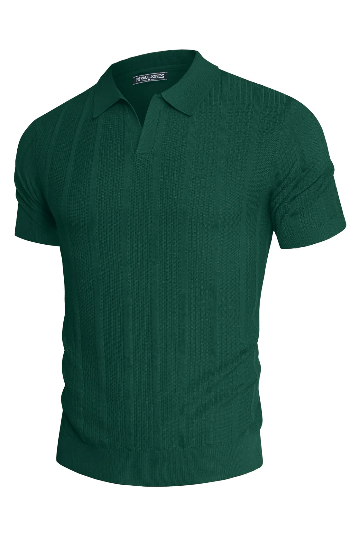 Mens Polo Shirts Textured Knit V-Neck Golf Polo Shirts