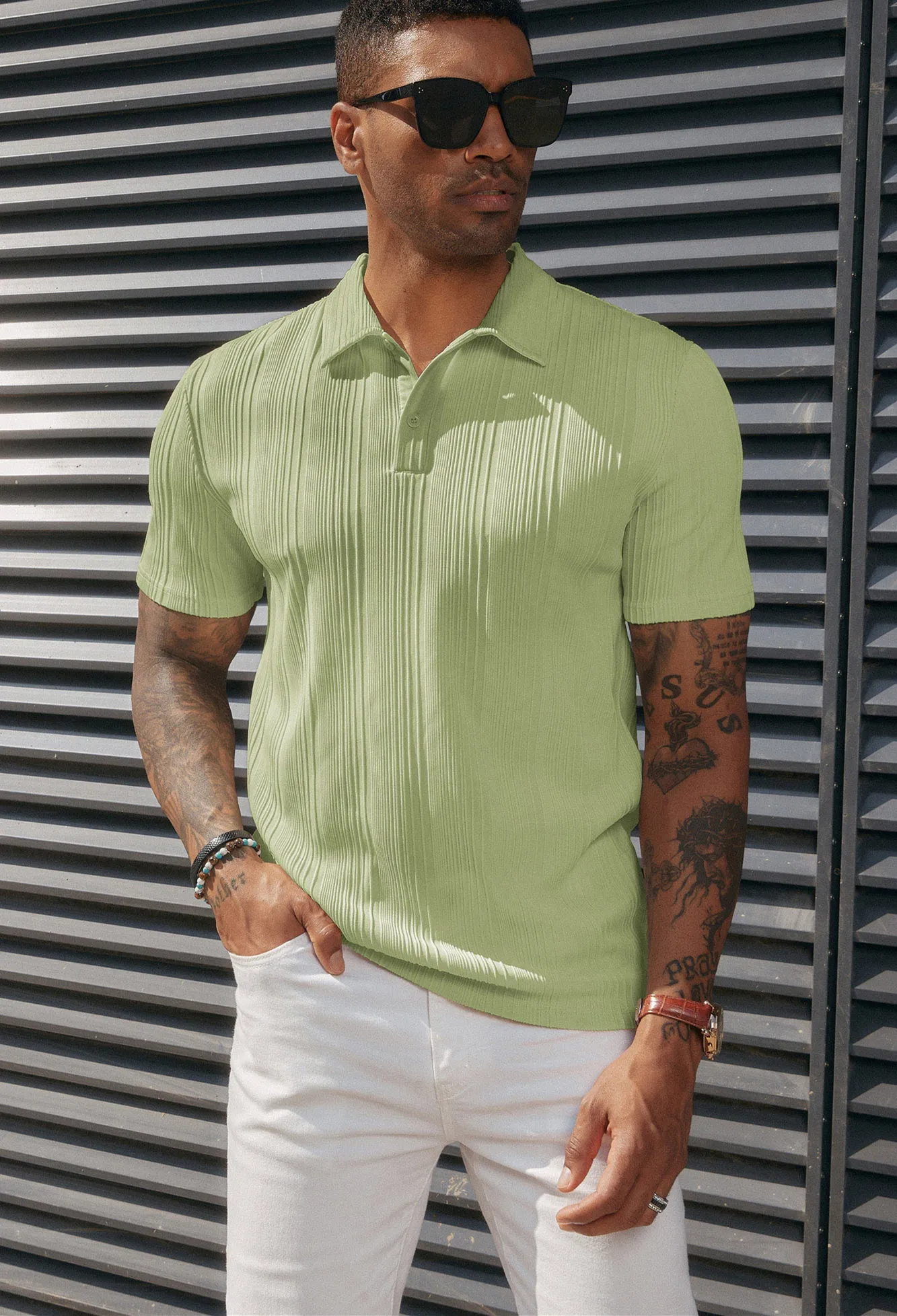 Mens Textured Knit Polo Shirts Regular Fit Stretchy Golf Shirts