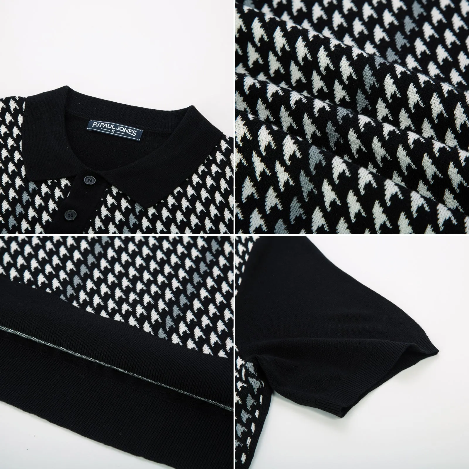 Men's Vintage Polo Shirts Lightweight Retro 70s Knit Houndstooth Golf Pullover Shirts