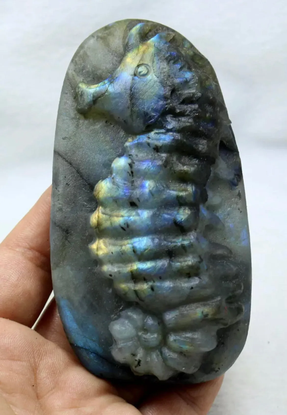 Natural labradorite seahorse