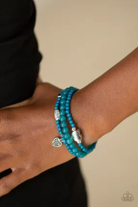 Paparazzi Bracelet ~ Really Romantic - Blue Beads with silver heart charms bracelet