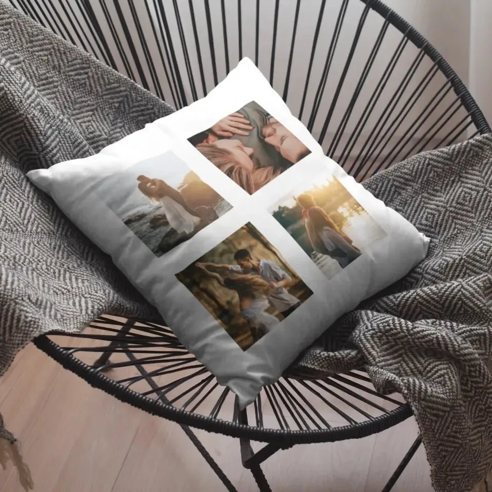 Personalized Romantic Couple Pillow with 4 Custom Photos