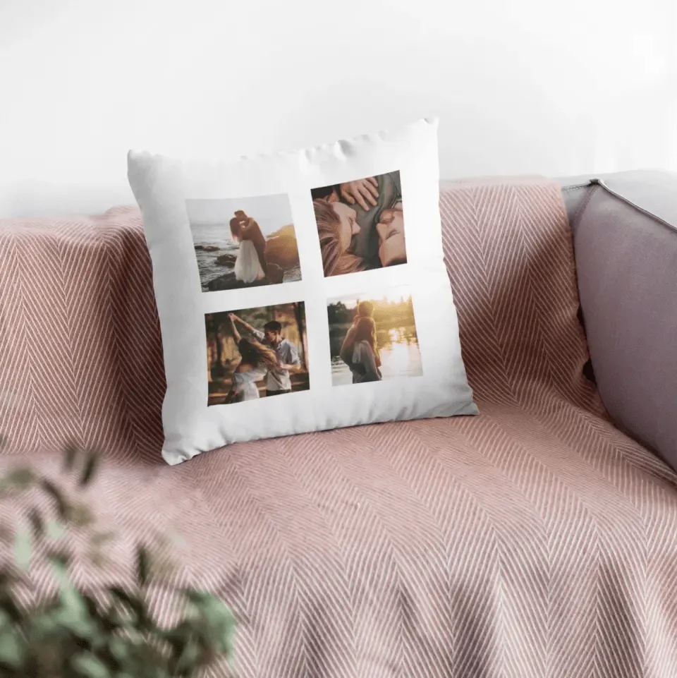 Personalized Romantic Couple Pillow with 4 Custom Photos