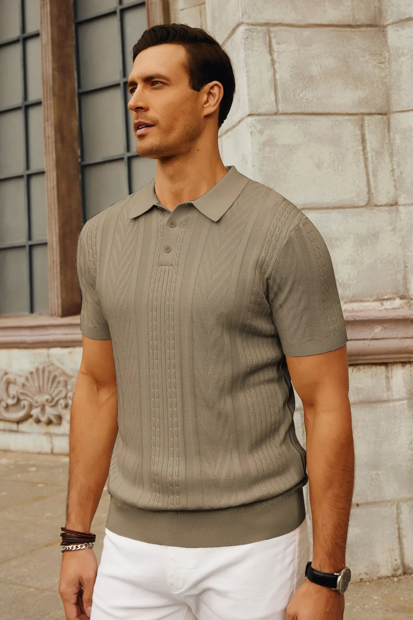 PJ PAUL JONES Men's Short Sleeve Knitted Polo Shirts Casual Textured Golf Shirts