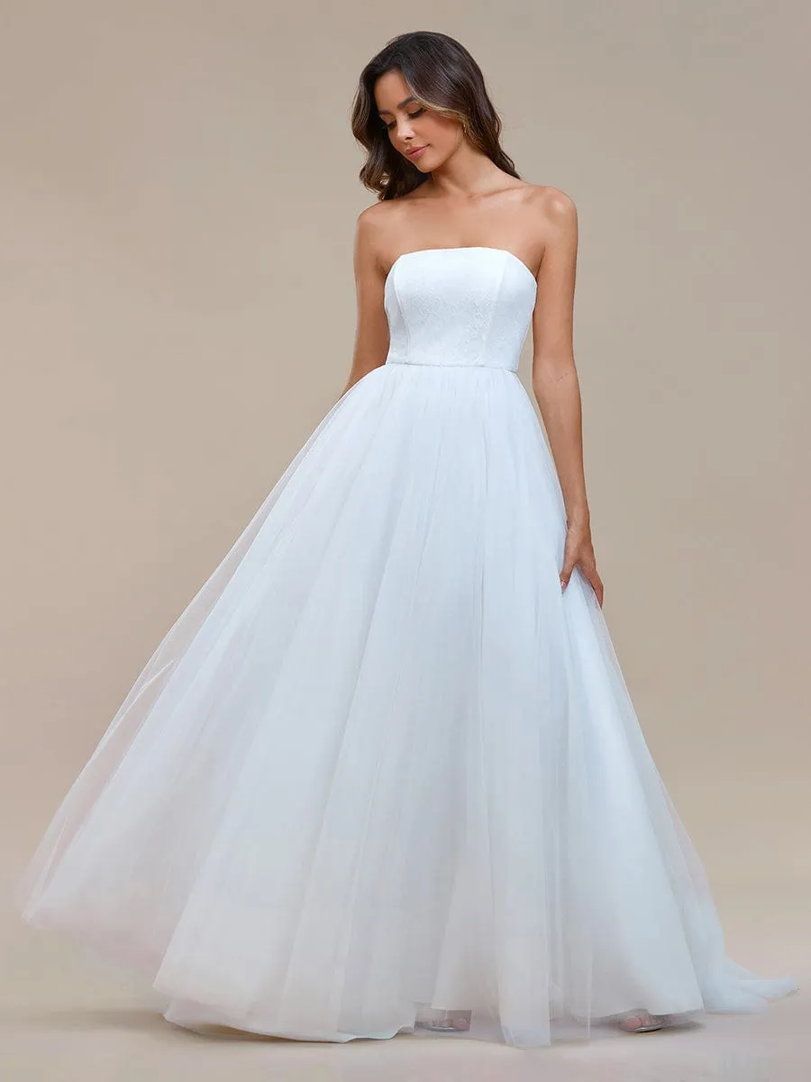 Romantic Back-laced Adjustable Strapless A-Line Tulle Wedding Dress