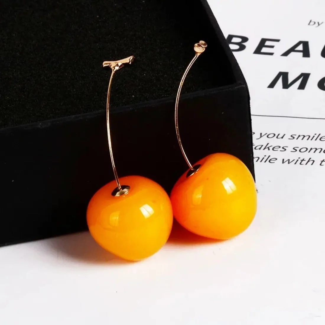 Romantic Cute Wine Red and Yellow Cherry Stud Drop Earrings