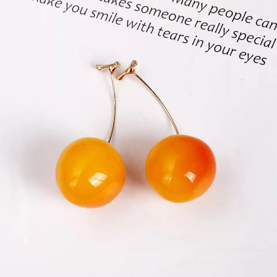 Romantic Cute Wine Red and Yellow Cherry Stud Drop Earrings