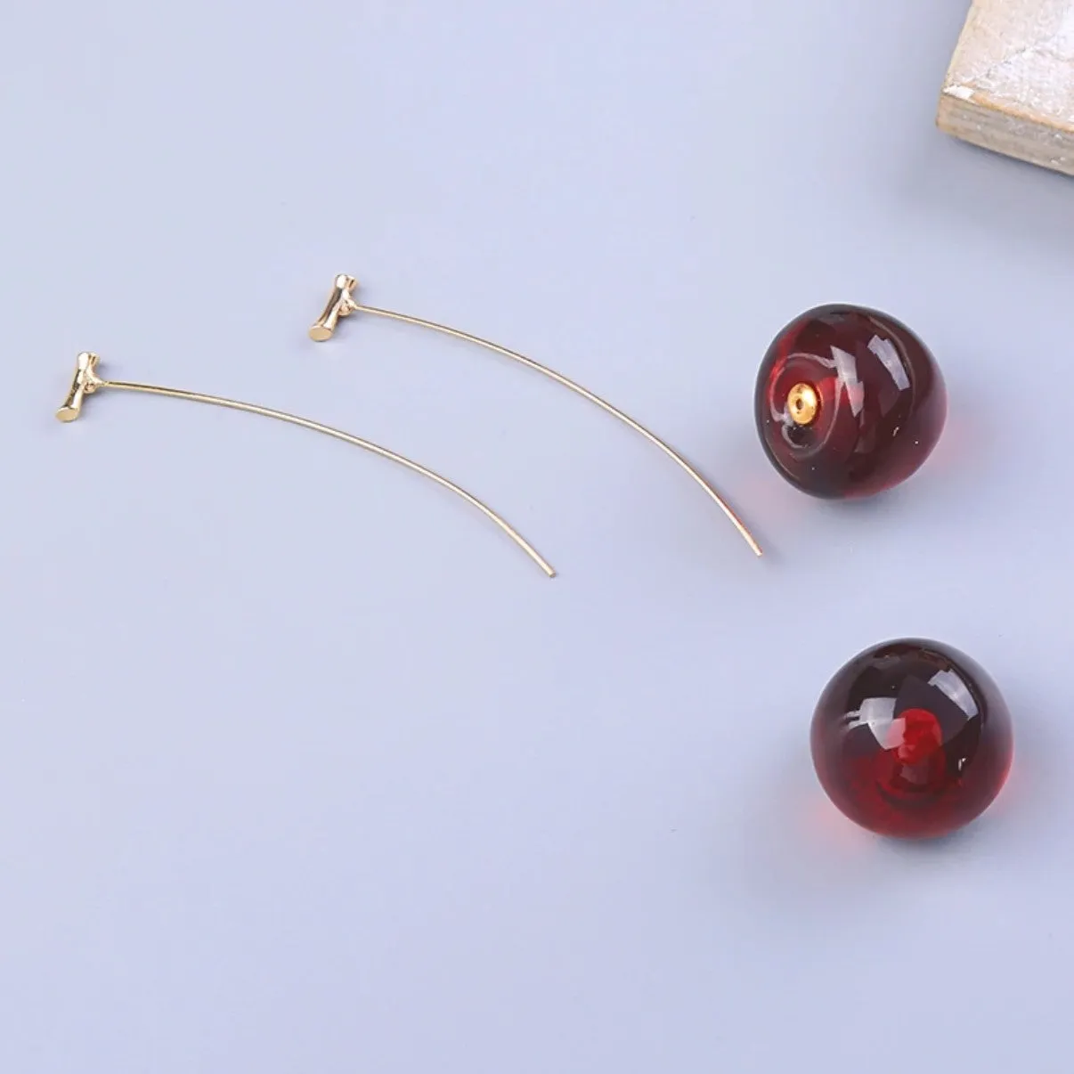 Romantic Cute Wine Red and Yellow Cherry Stud Drop Earrings