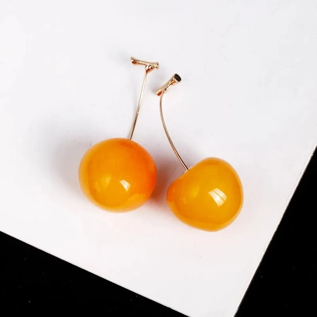 Romantic Cute Wine Red and Yellow Cherry Stud Drop Earrings