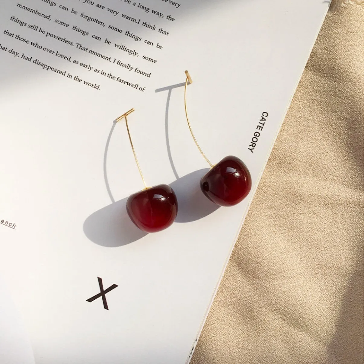 Romantic Cute Wine Red and Yellow Cherry Stud Drop Earrings