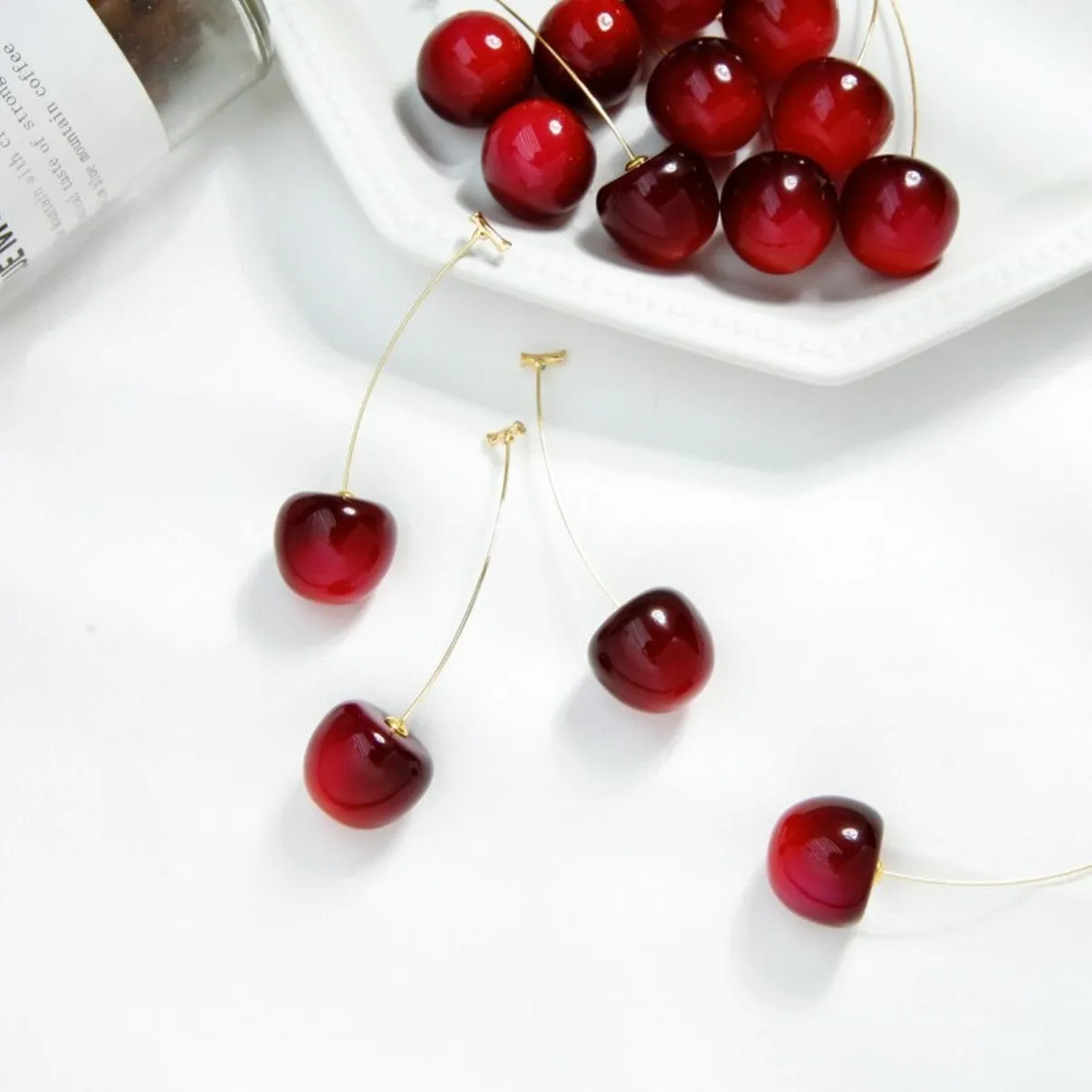 Romantic Cute Wine Red and Yellow Cherry Stud Drop Earrings