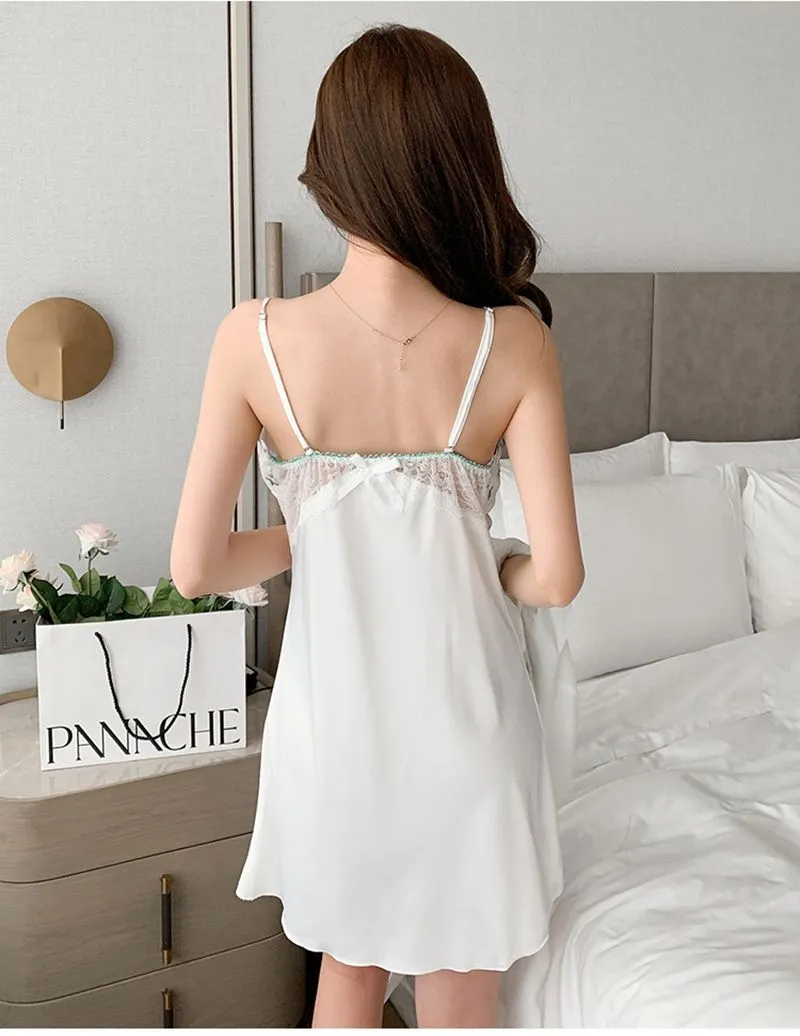 Romantic Night Two Pieces Satin Nightgown Pajamas Robe Sleepwear Set