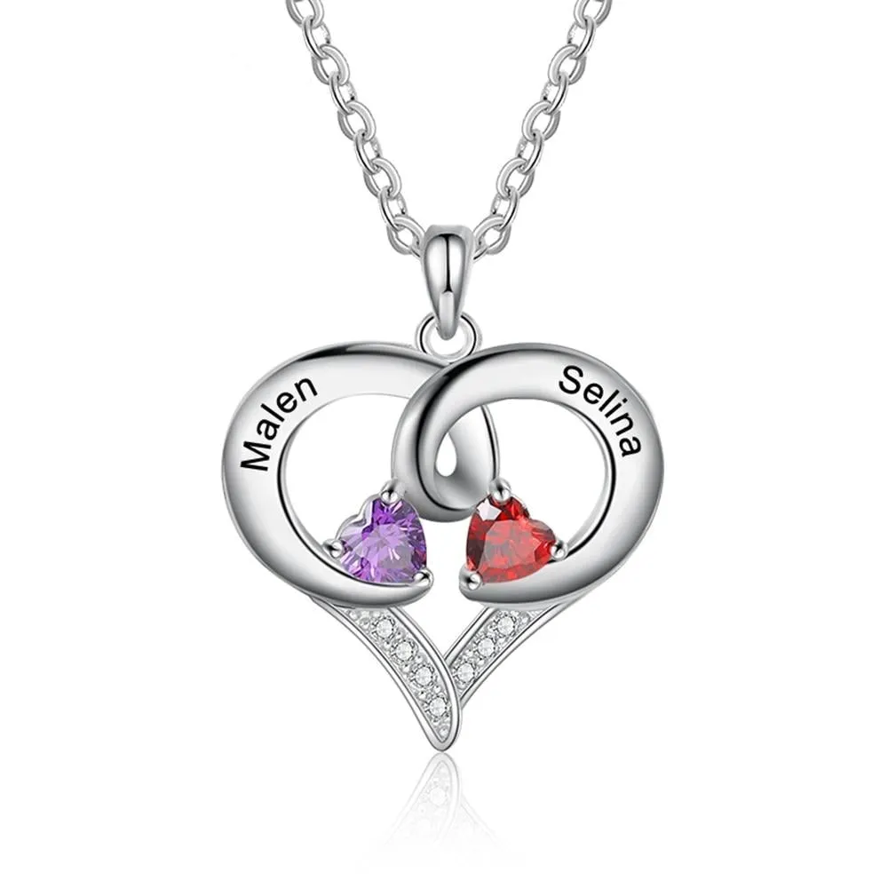 Romantic Personalized Heart Birthstone Pendant Necklaces for Women Customized Name Engraved Necklaces Couple's Gifts