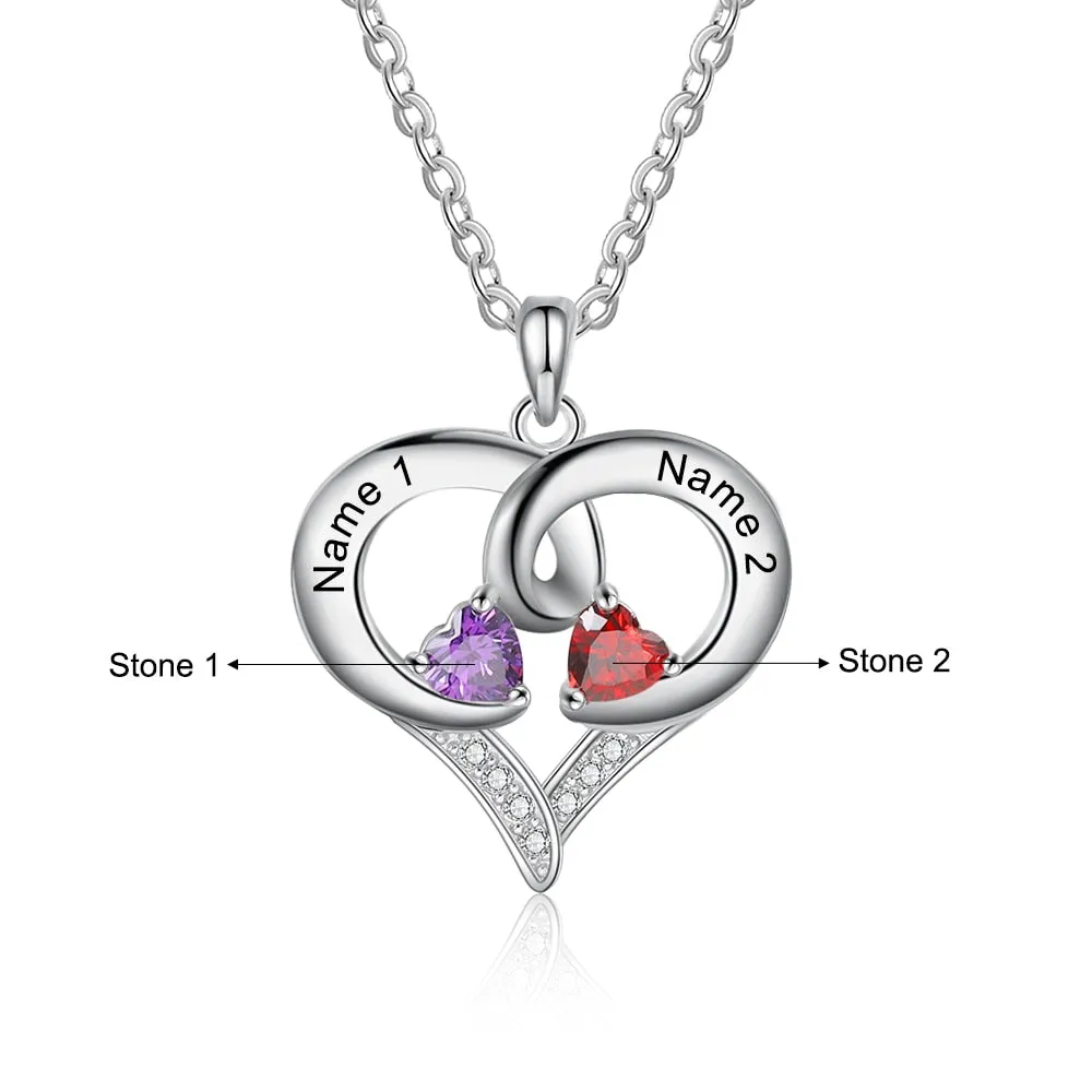 Romantic Personalized Heart Birthstone Pendant Necklaces for Women Customized Name Engraved Necklaces Couple's Gifts