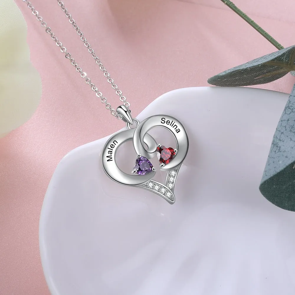 Romantic Personalized Heart Birthstone Pendant Necklaces for Women Customized Name Engraved Necklaces Couple's Gifts